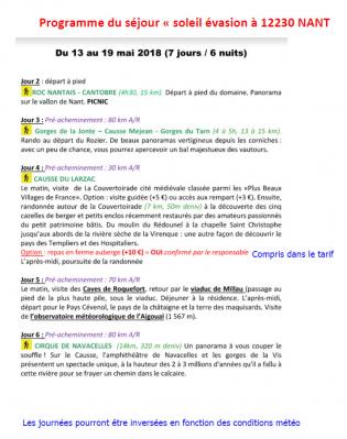 Programme du sejour 2018 a nant